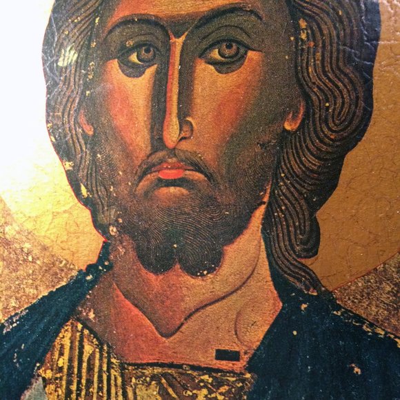 Jesus Painting on wood Metallic Gold Byzantine Art Vintage - Picture 4 of 7